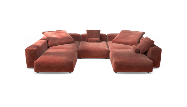 vetsak | Sofa Set 06 - Cord Velour - Brick | Modular Sofa | 6.5 Seater | Big Sofa | U-Shape | Corner Sofa