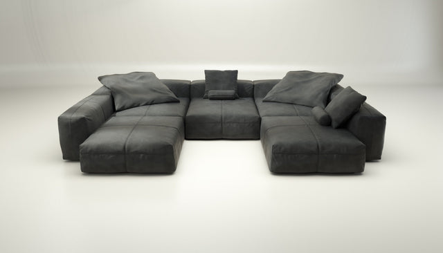 vetsak | Sofa Set 06 - Leather - Dark Grey | Modular Sofa | 6.5 Seater | Big Sofa | U-Shape | Corner Sofa