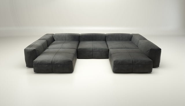 vetsak | Sofa Set 06 - Leather - Dark Grey | Modular Sofa | 6.5 Seater | Big Sofa | U-Shape | Corner Sofa