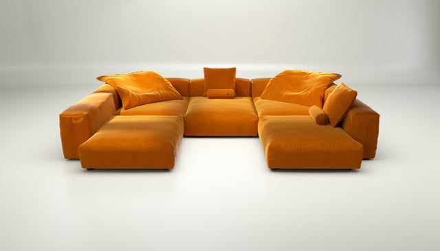 vetsak | Sofa Set 06 - Suave - Orange Blaze | Modular Sofa | 6.5 Seater | Big Sofa | U-Shape | Corner Sofa